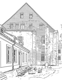 Zeichnung von der Burg Beeskow: Blick auf das Alte Amt